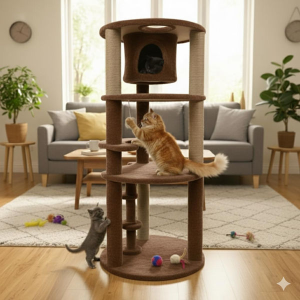 Furrlovers Multi Level Cat Tree with Condo & Jute Scratching Posts (Brown)