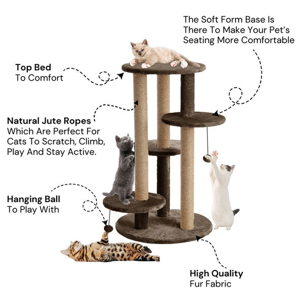 Furrlovers Multi Level Cat Tree with Scratching Posts & Platforms (Brown)