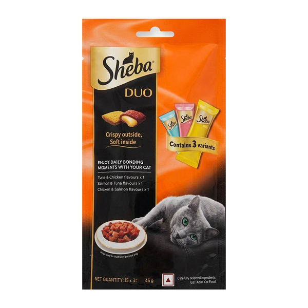 Sheba Katsuo Pate Wet Food and Duo Tuna & Chicken, Salmon & Tuna, Chicken & Salmon Crunchy Treats Combo for Adult Cat