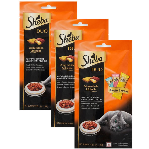 Sheba Katsuo Pate Wet Food and Duo Tuna & Chicken, Salmon & Tuna, Chicken & Salmon Crunchy Treats Combo for Adult Cat