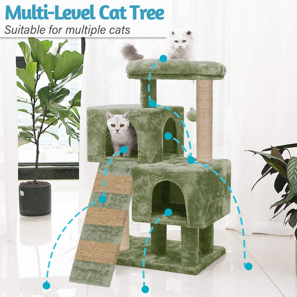 Furrlovers Kitten Cat Tree Scratching Post with Ladder, Condo & Jute Rope (Green)