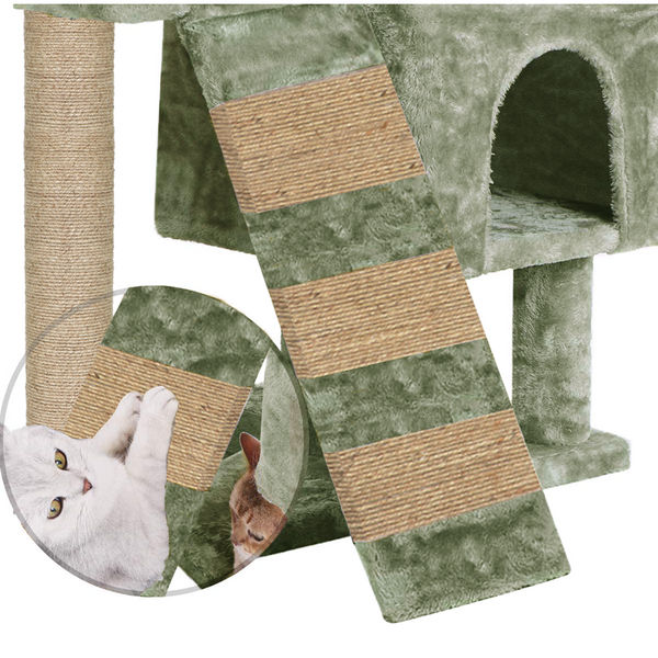 Furrlovers Kitten Cat Tree Scratching Post with Ladder, Condo & Jute Rope (Green)