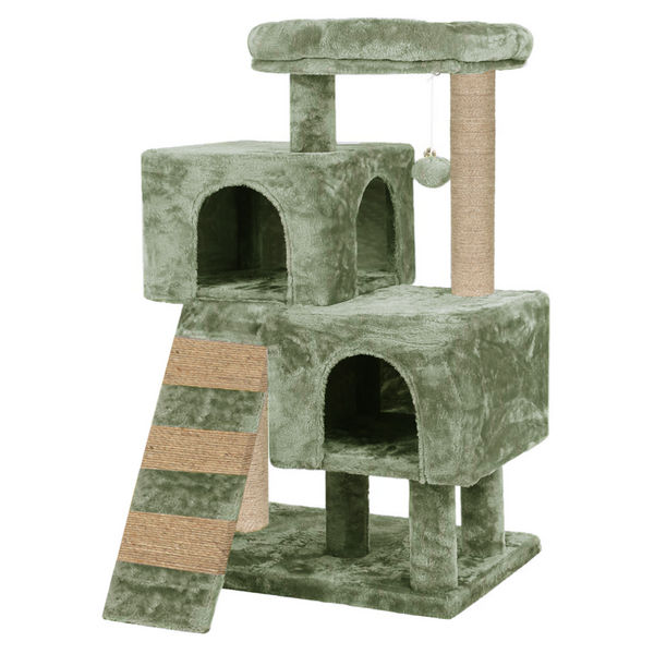 Furrlovers Kitten Cat Tree Scratching Post with Ladder, Condo & Jute Rope (Green)