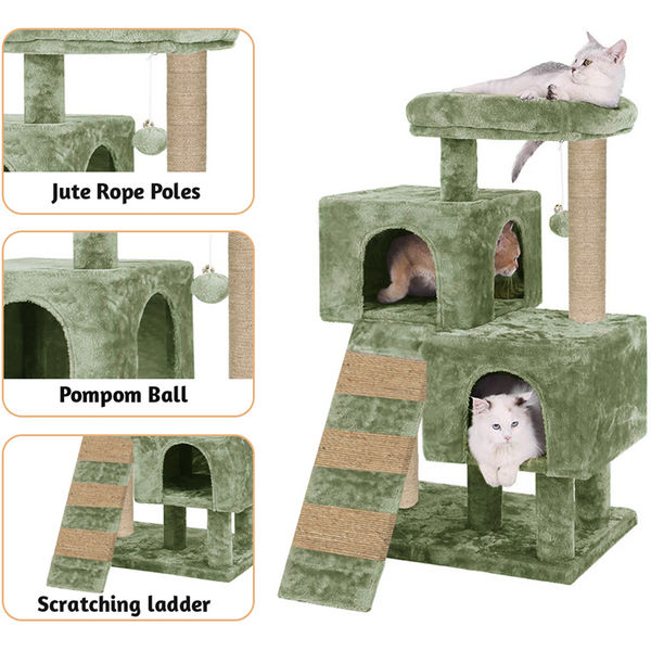 Furrlovers Kitten Cat Tree Scratching Post with Ladder, Condo & Jute Rope (Green)
