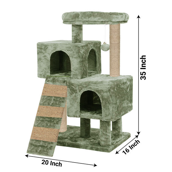 Furrlovers Kitten Cat Tree Scratching Post with Ladder, Condo & Jute Rope (Green)
