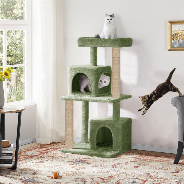 Furrlovers Multi Level Plush Cat Tree with Jute Scratching Posts & 2 Condos (Green)