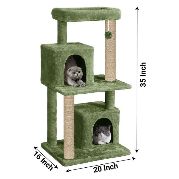 Furrlovers Multi Level Plush Cat Tree with Jute Scratching Posts & 2 Condos (Green)