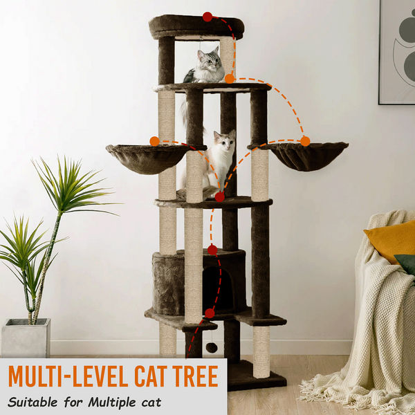 Furrlovers Multi Level Cat Tree Tower with Scratching Posts, Hammock & Condo (Brown)