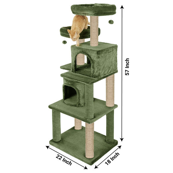 Furrlovers Multilevel Cat Tree with Condo, Perches & Jute Rope Scratching Posts (Green)