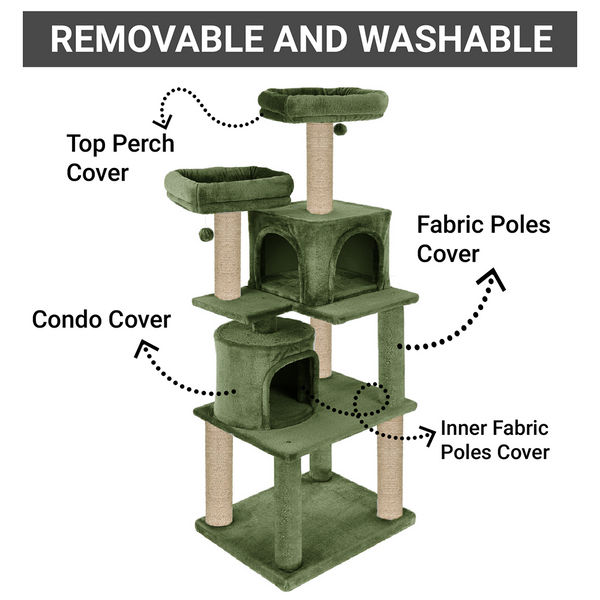 Furrlovers Multilevel Cat Tree with Condo, Perches & Jute Rope Scratching Posts (Green)
