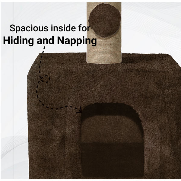 Furrlovers Soft Fur Condo Cat Tree with Sisal/Jute Scratching Post & Hanging Ball (Brown)