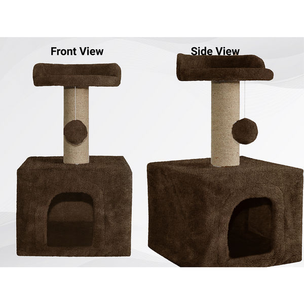 Furrlovers Soft Fur Condo Cat Tree with Sisal/Jute Scratching Post & Hanging Ball (Brown)