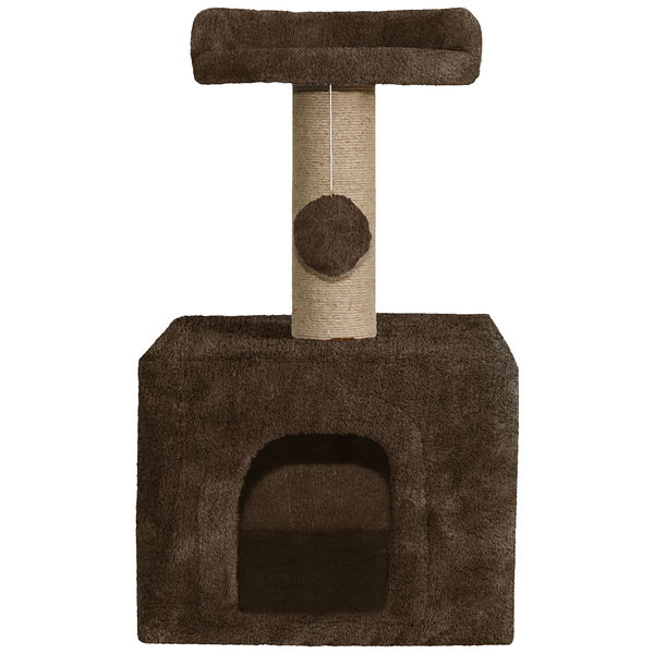 Furrlovers Soft Fur Condo Cat Tree with Sisal/Jute Scratching Post & Hanging Ball (Brown)