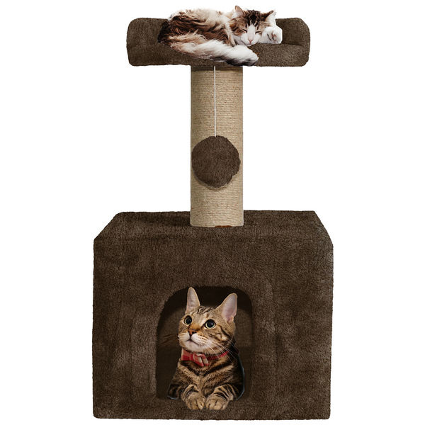 Furrlovers Soft Fur Condo Cat Tree with Sisal/Jute Scratching Post & Hanging Ball (Brown)