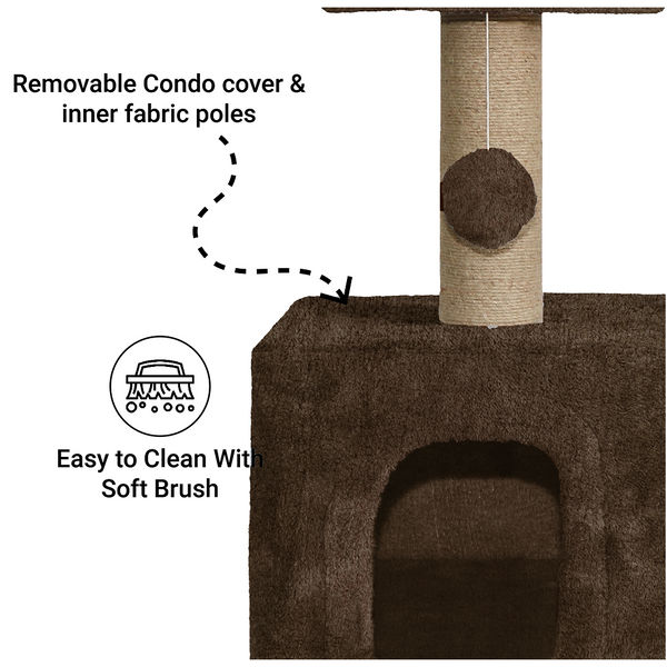 Furrlovers Soft Fur Condo Cat Tree with Sisal/Jute Scratching Post & Hanging Ball (Brown)