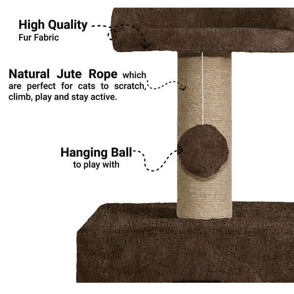 Furrlovers Soft Fur Condo Cat Tree with Sisal/Jute Scratching Post & Hanging Ball (Brown)