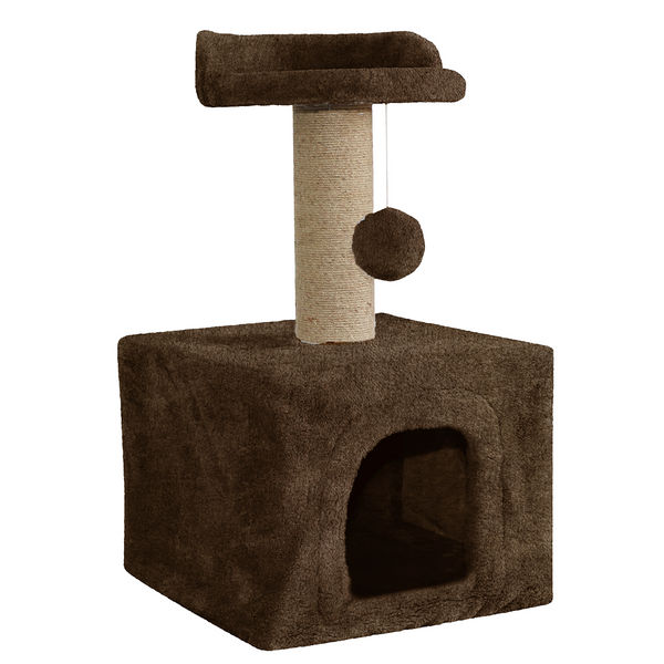 Furrlovers Soft Fur Condo Cat Tree with Sisal/Jute Scratching Post & Hanging Ball (Brown)