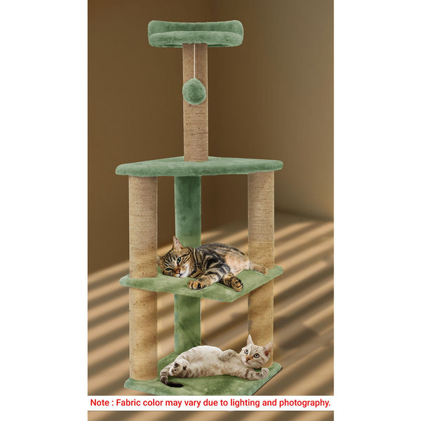 Furrlovers Three Floor Soft Fur Activity Cat Tree for Kittens & Cats with Scratching Post, Natural Sisal Rope & Hanging Ball (Green)