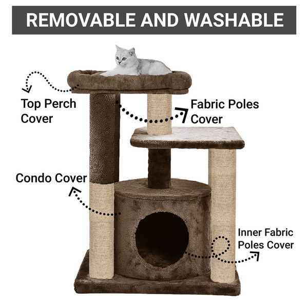 Furrlovers Cat Tree with Condo, Top Perch & Jute Rope Scratching Posts (Brown)
