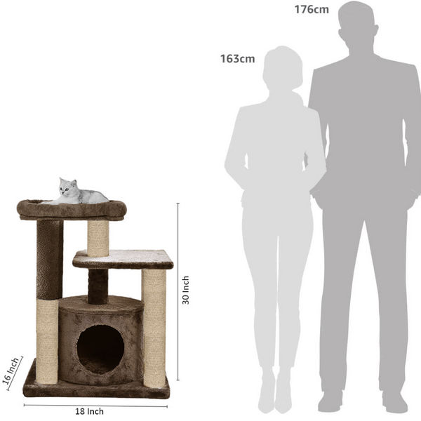 Furrlovers Cat Tree with Condo, Top Perch & Jute Rope Scratching Posts (Brown)