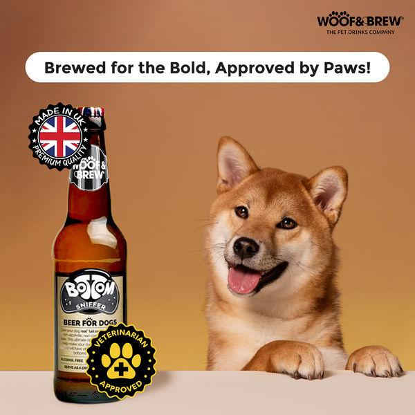 Woof & Brew Bottom Sniffer Non Alcoholic Chicken & Malt Original Beer for Dogs