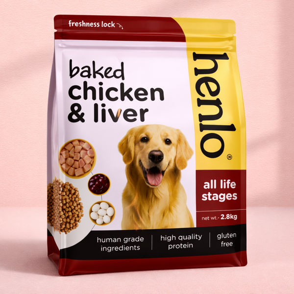 Henlo Baked Chicken & Liver Adult and Puppy Dog Dry Food | 100% human grade ingredients