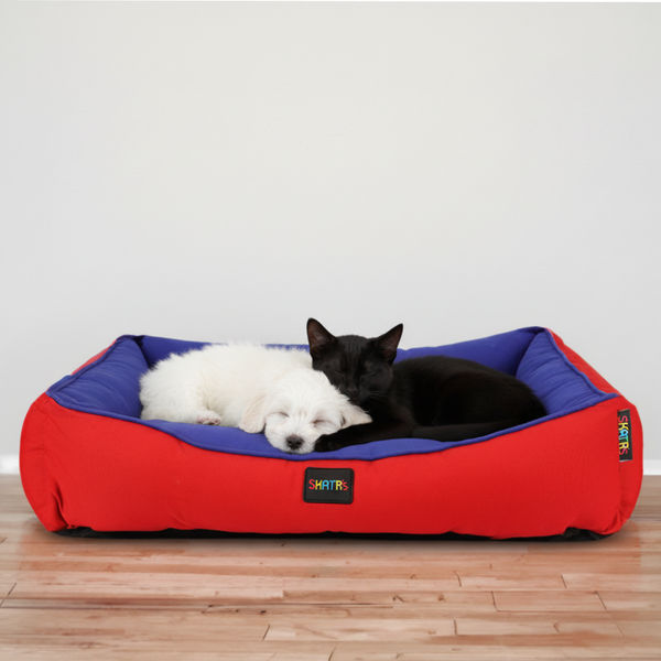 Skatrs Square Shaped Bed for Dogs & Cats (Red & Blue)
