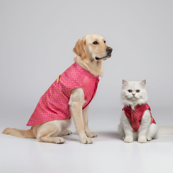 Skatrs Brocade Gold Printed Sherwani for Dogs and Cats (Pink)