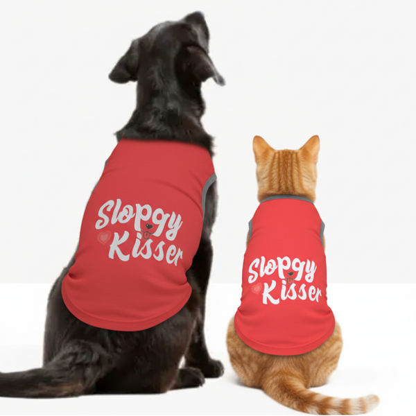 Skatrs Sloppy Kisser Printed Summer Cotton T Shirt for Dogs and Cats (Red)