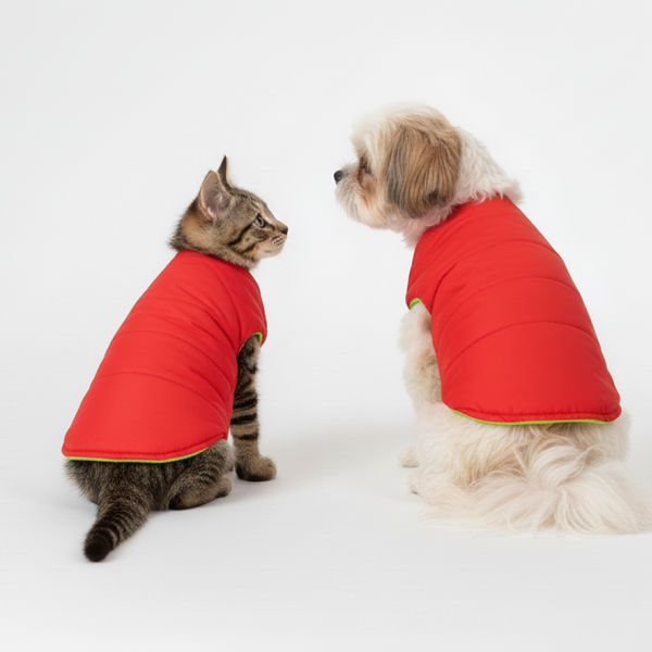 Skatrs Coral Red Puffer Reversible Jacket for Dogs and Cats | With Adjustable Baby Velcro