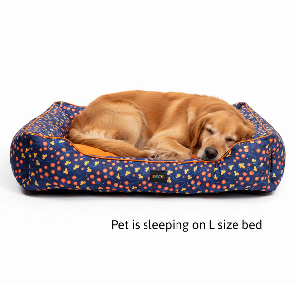 Skatrs Floral Bed for Dogs & Cats (Blue/Orange)