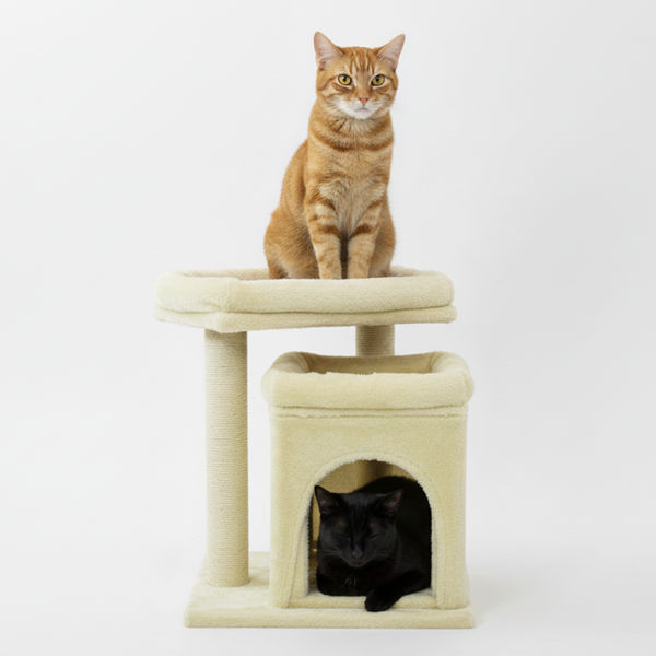 Skatrs Scratching Post Activity Tree Condo, Fur Fabric for Cats (Beige)