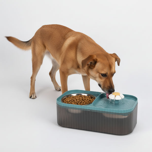Skatrs Water Fountain with Food Bowl & Adapter for Dogs and Cats (Blue)