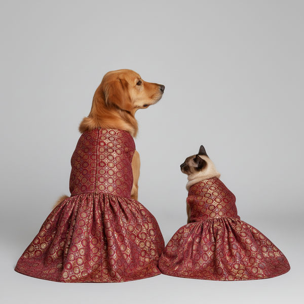 Skatrs Burgundy Regal Ensembl Festive Grace Lehenga for Dogs and Cats