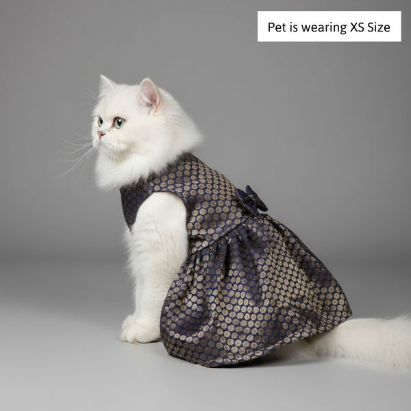 Skatrs Brocade Gold Printed Dress for Dogs and Cats (Blue)