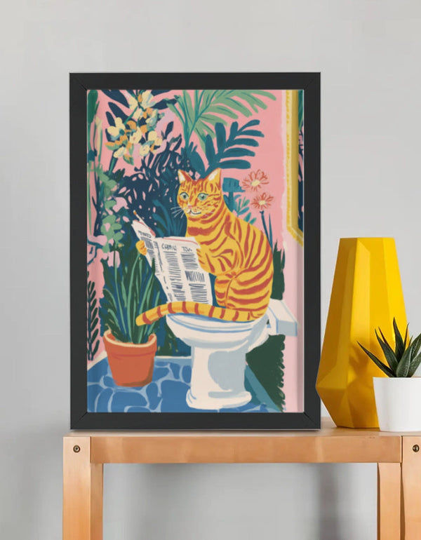 EverythingBoho The News Hungry Cat Wall Art (Black)