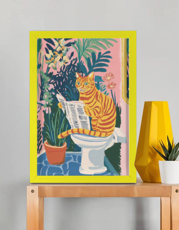 EverythingBoho The News Hungry Cat Wall Art (Yellow)