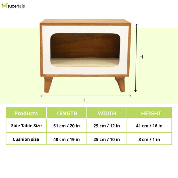 FurryLiving Telly Side Table with Cushion for Small Dogs and Cats (Honey/Cream Cushion)