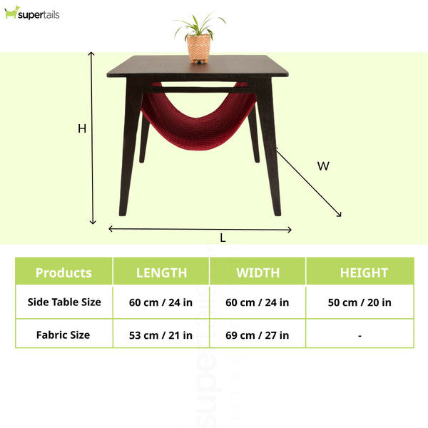 FurryLiving Lola Side Table with Perch Fabric for Cats (Dark Brown/Red)