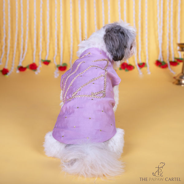 The Papaw Cartel Gota Patti Embroidered Sleeveless Sherwani for Dogs & Cats (Lilac)