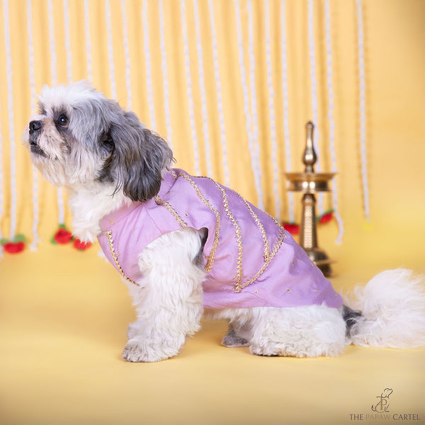 The Papaw Cartel Gota Patti Embroidered Sleeveless Sherwani for Dogs & Cats (Lilac)