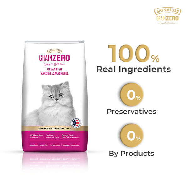 Signature Grain Zero Ocean Fish, Sardine and Mackerel Long Coat & Persian Adult Cat Dry Food