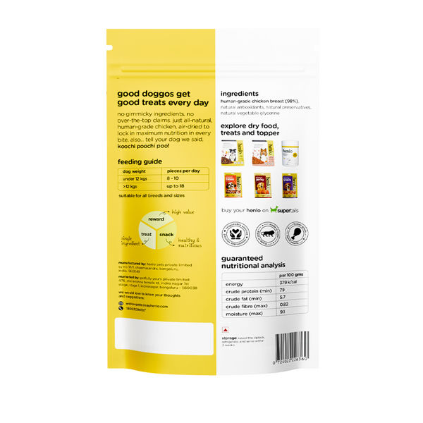 Henlo High Protein Air Dried Chicken Strips Dog Treats