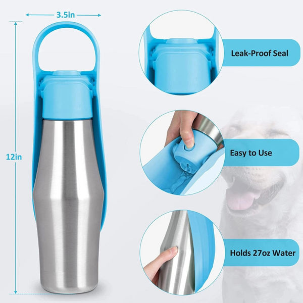 Talking Dog Club Stainless Steel Travel Water Bottle for Dogs (Blue)