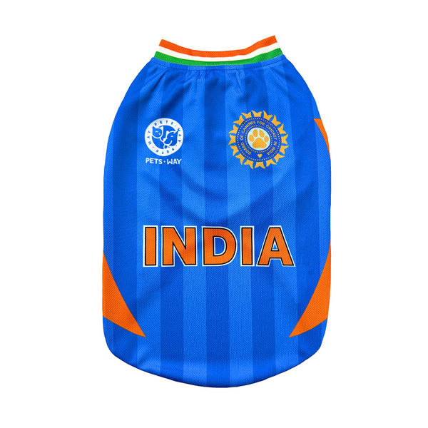 Pets Way T20 Indian Cricket Team Replica Jersey T Shirt for Dogs (Blue)