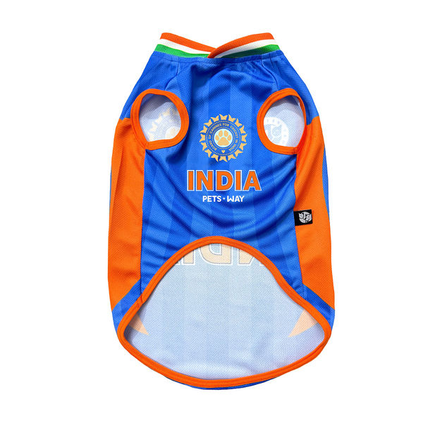 Pets Way T20 Indian Cricket Team Replica Jersey T Shirt for Dogs (Blue)