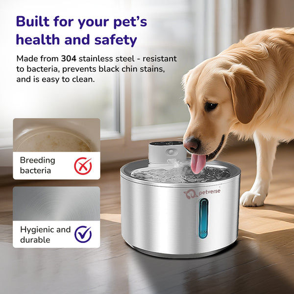 Petverse Smart Motion Sensor Pet Water Fountain for Dogs & Cats (Silver)