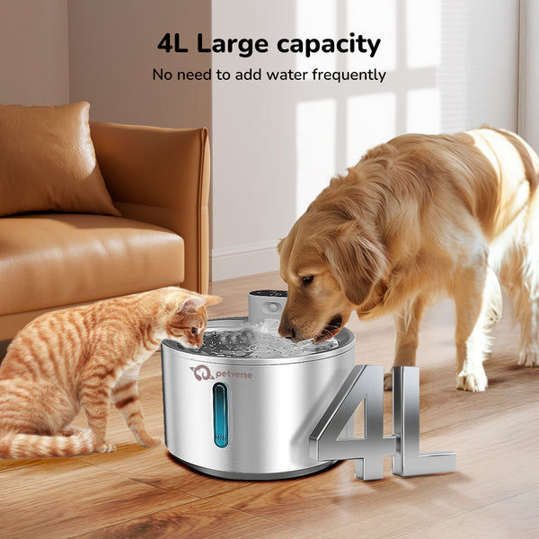 Petverse Smart Motion Sensor Pet Water Fountain for Dogs & Cats (Silver)