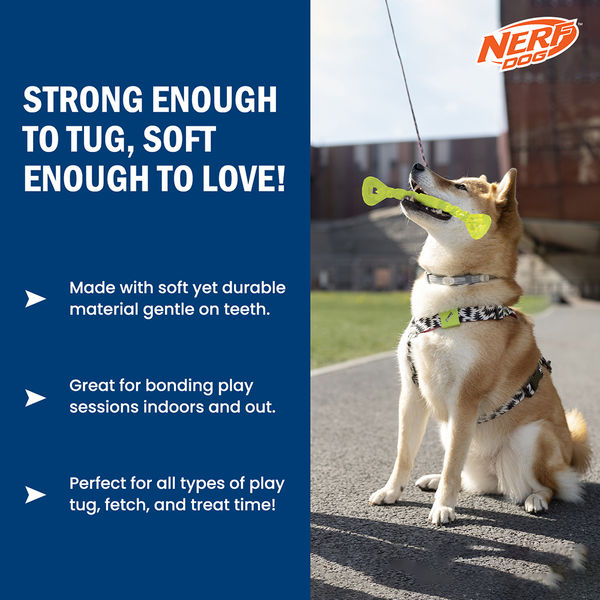 Nerf Dog Bone Tug Interactive Treat Dispenser Toy for Dogs (Green)