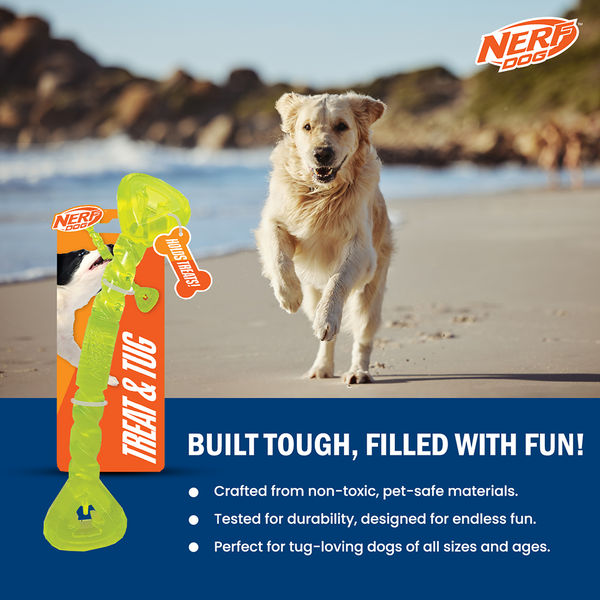 Nerf Dog Bone Tug Interactive Treat Dispenser Toy for Dogs (Green)